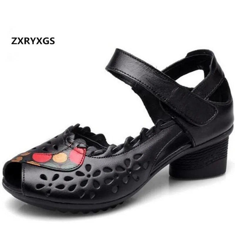 

2019 New Hollow Retro Women Summer Sandals Cow Leather Shoes Fashion Sandals Elegant Comfortable Non-slip Women Shoes Sandals