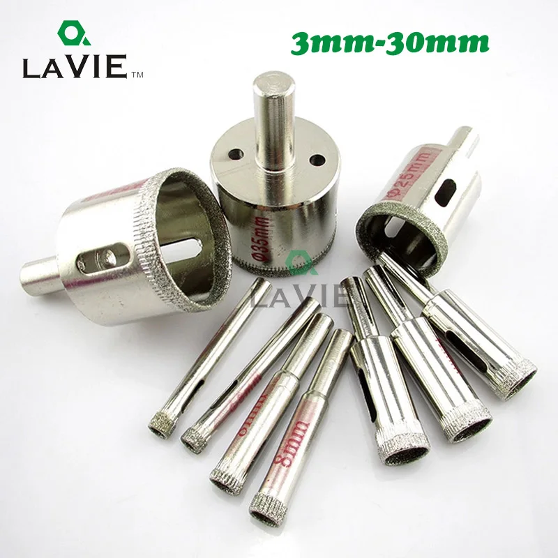 LA VIE 2pcs Glass Hole Saw 3mm 30mm Diamond Drill Bit Hole Saws Tile