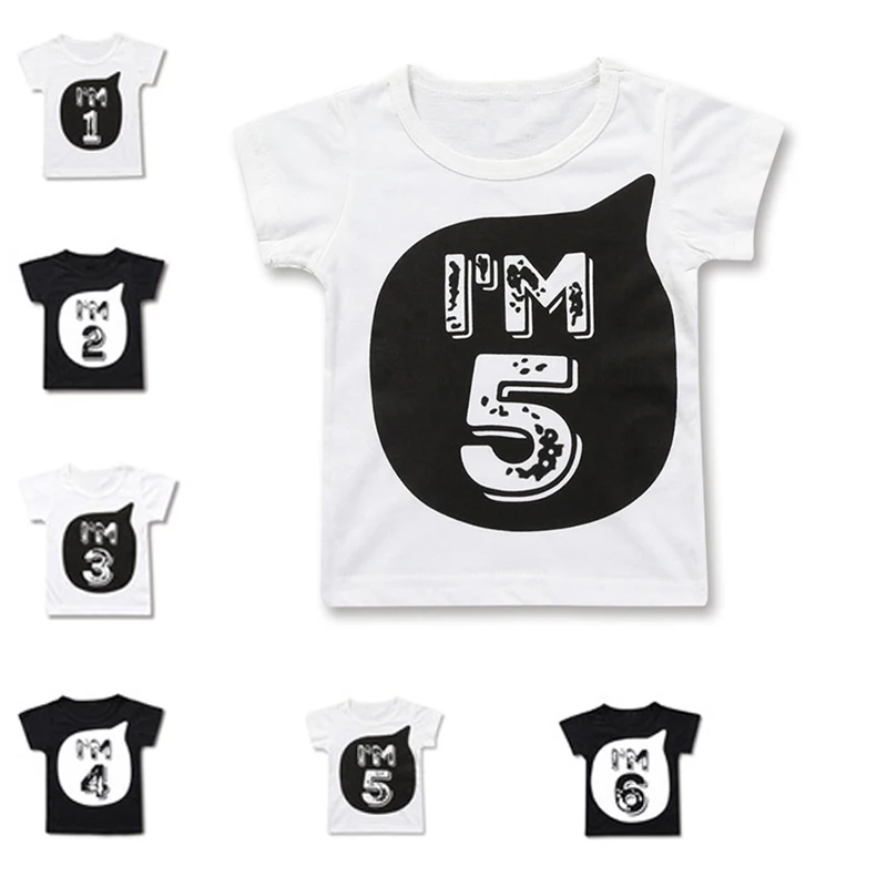 ชายเสื้อ T เด็กทารกวันเกิดหมายเลข Tshirt เด็กฤดูร้อนสั้นแขนเสื้อ Tees เด็กทารกผ้าฝ้ายเสื้อผ้าวัน