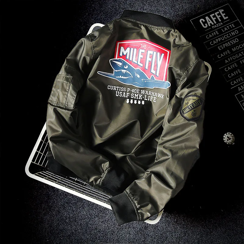 2017 High Quality mens Army Green Bomber Jacket Military varsity Flight