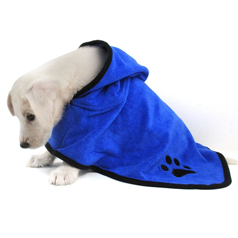 

Pet Dog Cat Super Absorbent Drying Bath Warm Towel Paw Shower Hooded Bathrobe with Waist Belt Grooming Pet Product