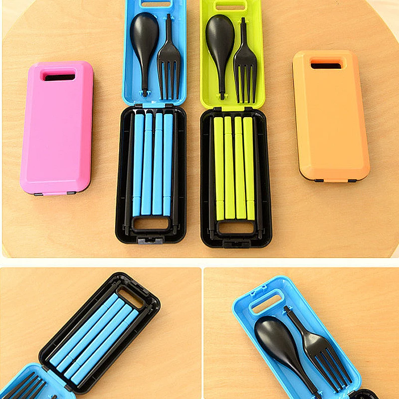 

ABS Plastic Cutlery Three-piece Portable Travel Set Collapsible Combination Chopsticks Fork Spoon Activity Gift U3