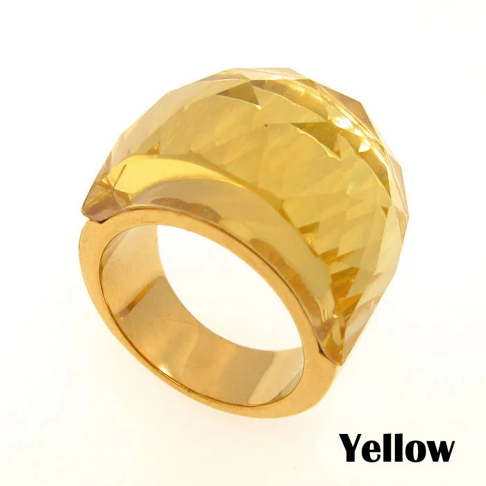 Кольца из нержавеющей стали золотого цвета, многоцветные кольца с большим стеклянным камнем, модное индивидуальное кольцо для женщин