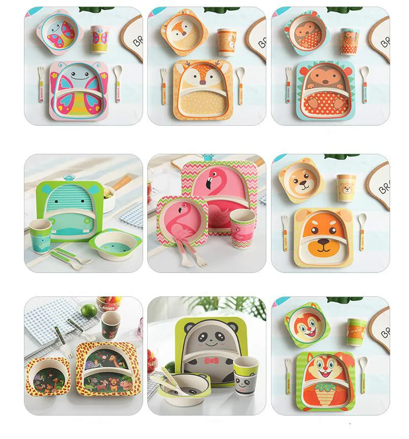 

2019 Baby Dish Tableware Set Cartoon Fork Feeding Dishes Food Holder Bowl With Cup Spoon Plate