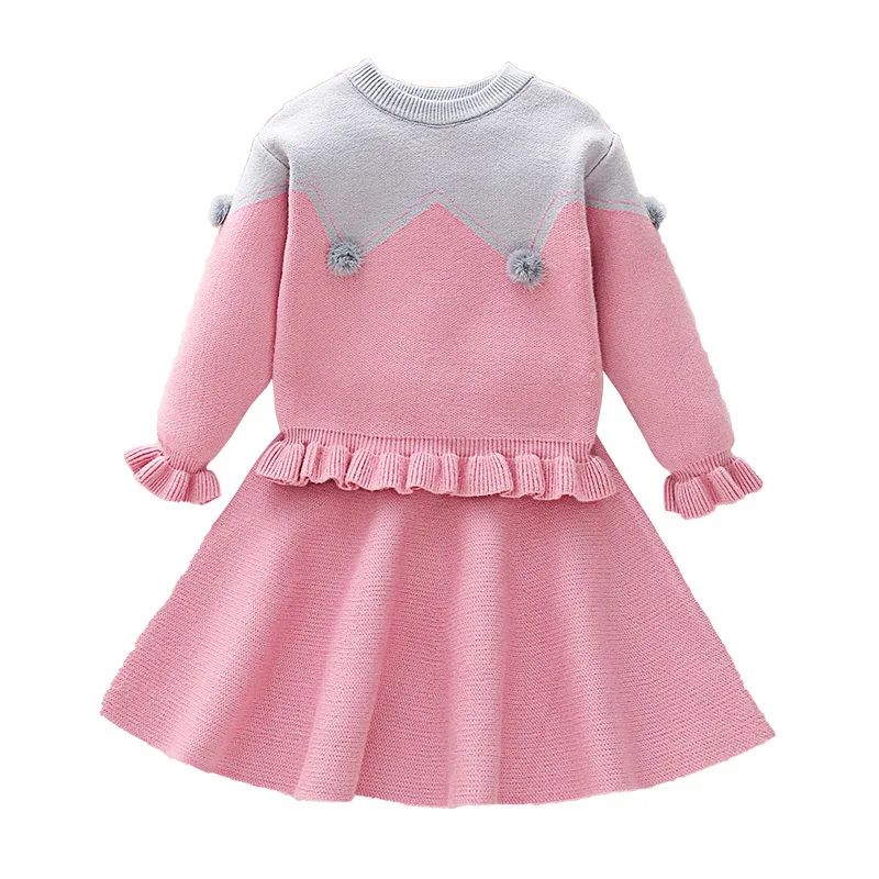 

New children's knit round neck sweater skirt 2pcs suit 2019 autumn and winter christmas princess ball clothes girls skirts 18M06