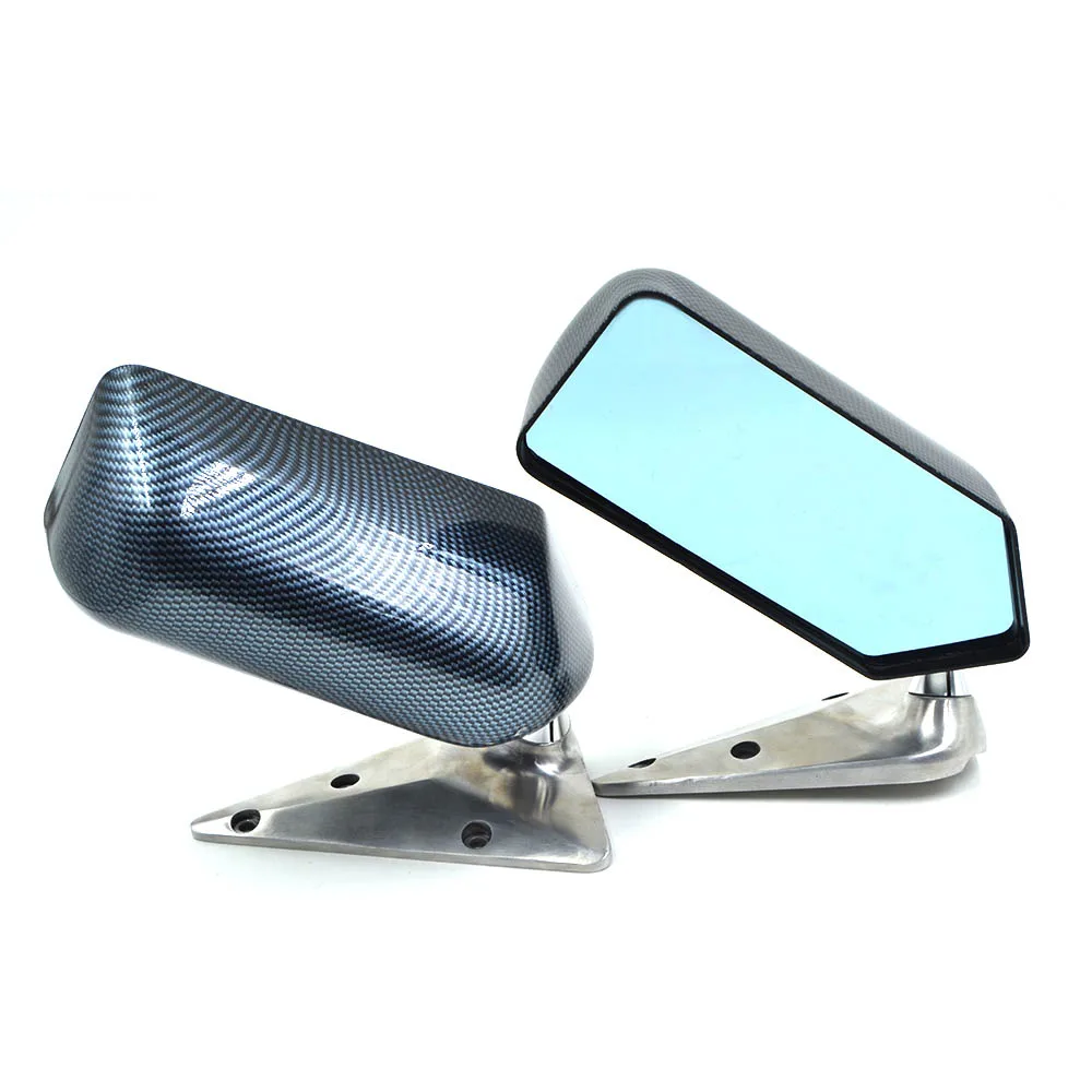 Универсальный F1 углеродное волокно вид ABS гоночный автомобиль дрейф боковые зеркала заднего вида с синим стеклом Алюминиевый металлический кронштейн - Цвет: Черный