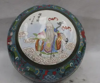 

China Brass Copper Cloisonne Fu Shou Longevity God Buddha Weiqi Case Chess Box
