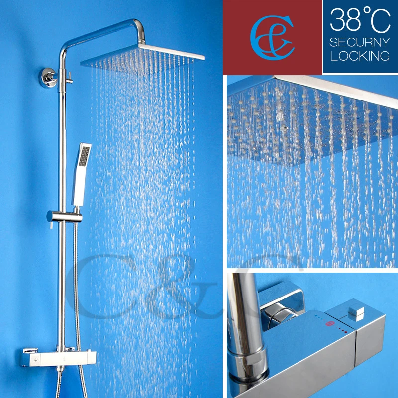 

Rainfall Bathroom Shower Set With Termostatic Shower Faucet Valve 10" Air Drop Rainfall Shower Head