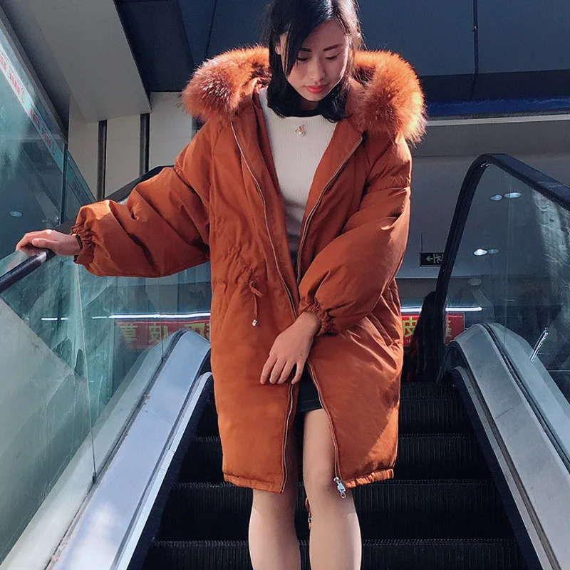 Новые зимние женские пуховик Корейская версия большой воротник белая утка вниз длинное пальто женские пуховик