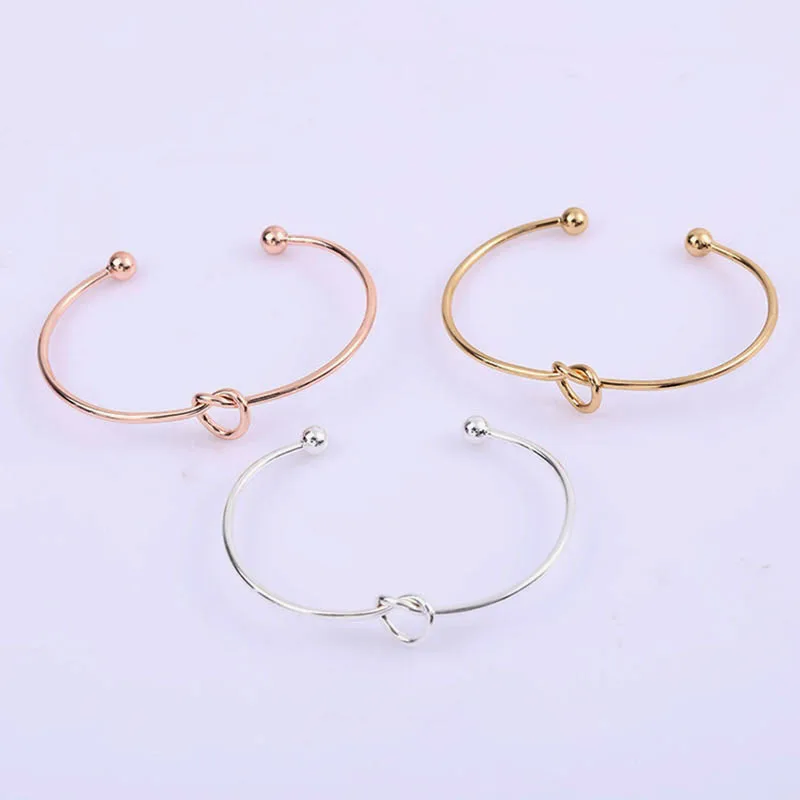 

Fashion Accessories Knot Heart Cuff Silver Rose Gold Bangles Opening Stainless Steel Bracelet For Women Girl Jewelry DIY Gift