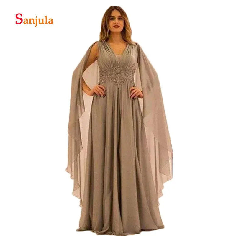 

Elegant Chiffon Illusion Back Mother Of The Bride Dresses Lace Applique Beads V Neck Mother Groom Dress madre de la novia D892