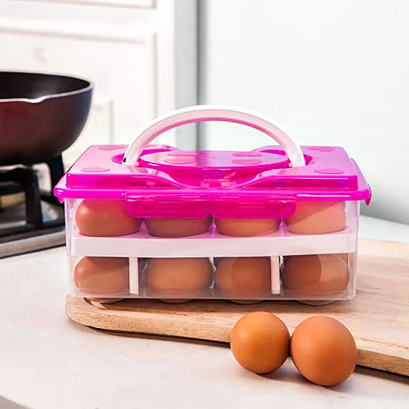 

Storage Box For Egg Double Layer 24 Grids Refrigerator Eggs Dispenser Keep Fresh Portable Container Home Kitchen Gadgets Basket