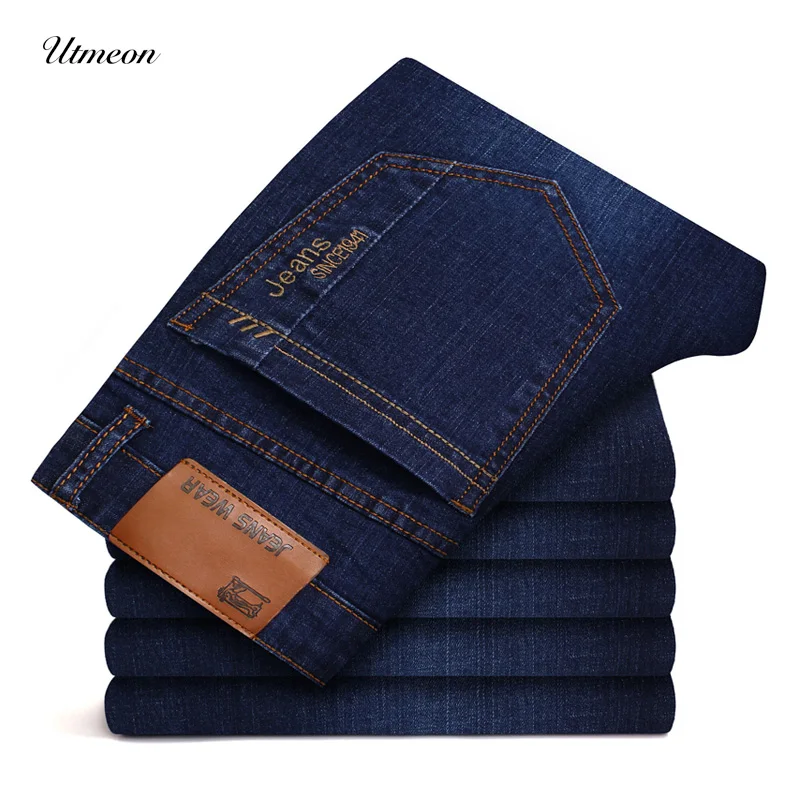 

2019 New Men's Brand Stretch Jeans Business Casual Slim Fit Denim Pants Black Blue Trousers Jeans Male Plus Size 38 40 42