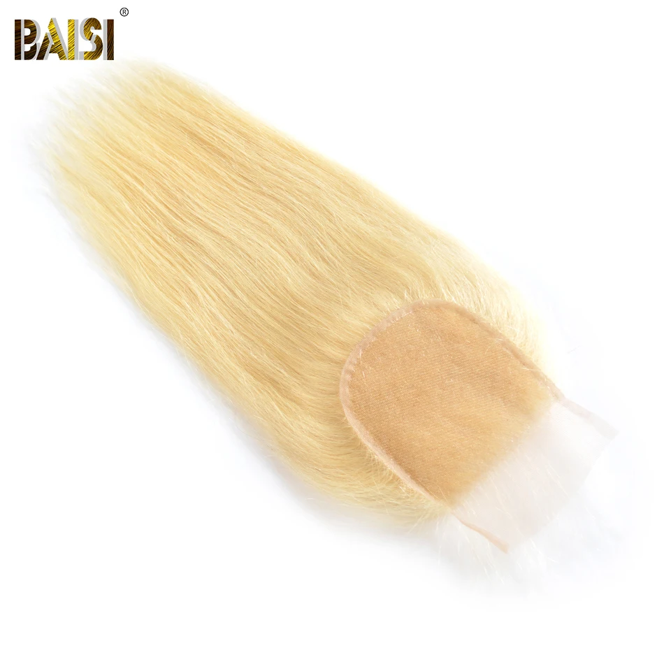 BAISI бразильские Прямые#613 блонд Кружева Закрытие 4x4 Remy человеческие волосы закрытие прозрачное кружево отбеленные узлы Детские волосы