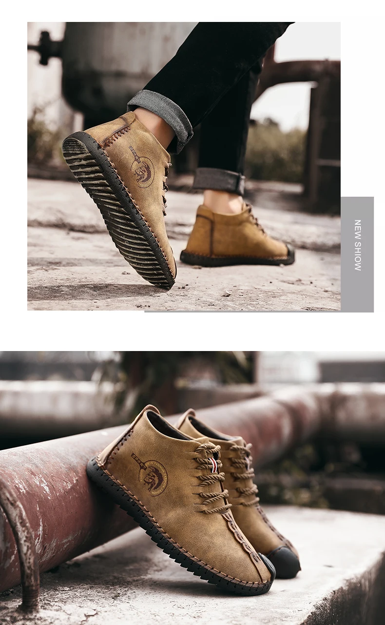 Модные мужские кожаные ботинки высококачественные зимние ботильоны из спилок теплая меховая плюшевая мужская зимняя обувь на шнуровке, большие размеры 38-48