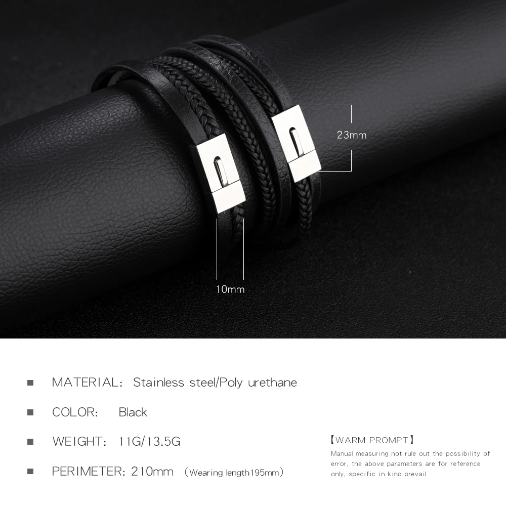 FATE LOVE Brand Men wrap bracelet bangles personalized man male boy black leather cowhide stainless steel metal Fashion Jewelry