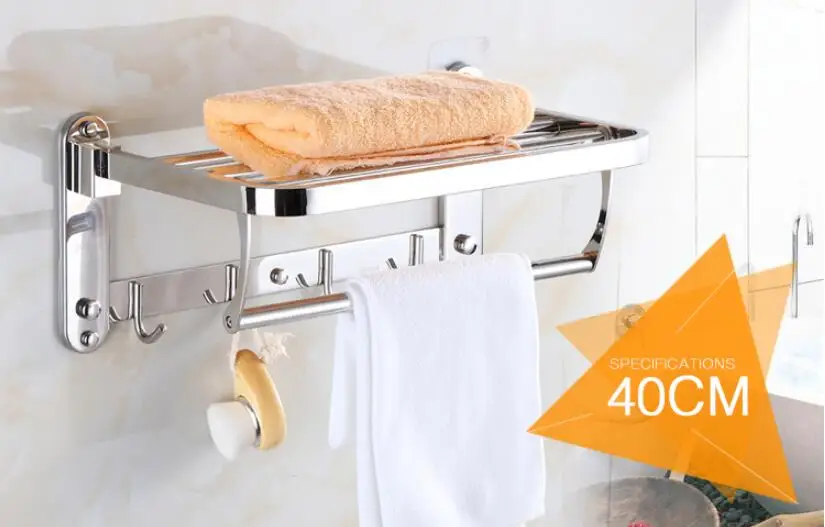 Towel Rack with Foldable Round Brushed Stainless Steel Hanger 40cm_Silver Towel Rack with Foldable Round Brushed Stainless Steel Hanger 40cm_Silver