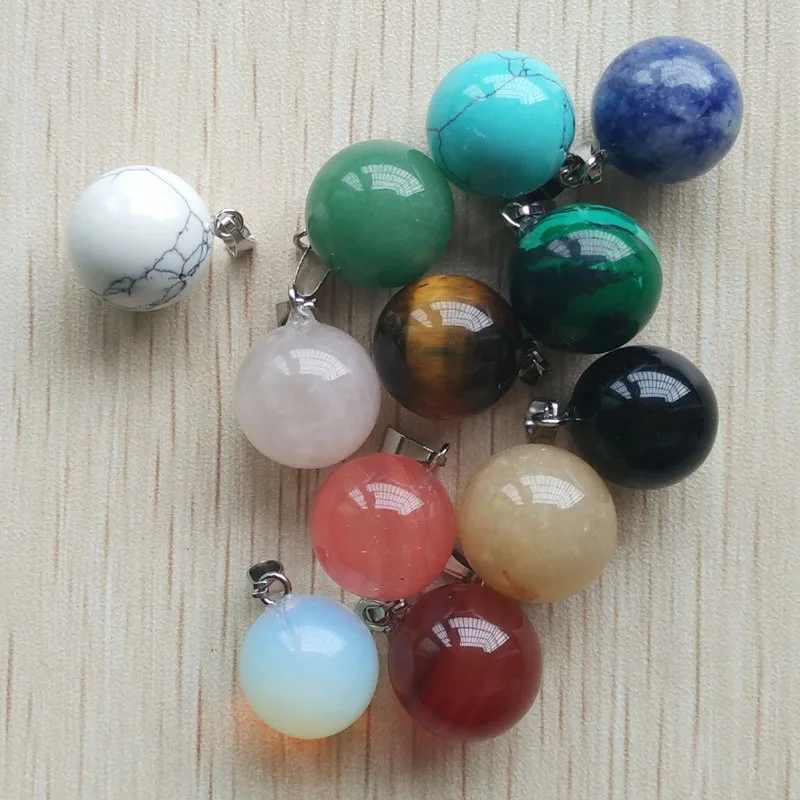 

2017 fashion mixed natural stone ball shape Charms pendants for making Necklaces 12pcs/lot free shipping wholesale