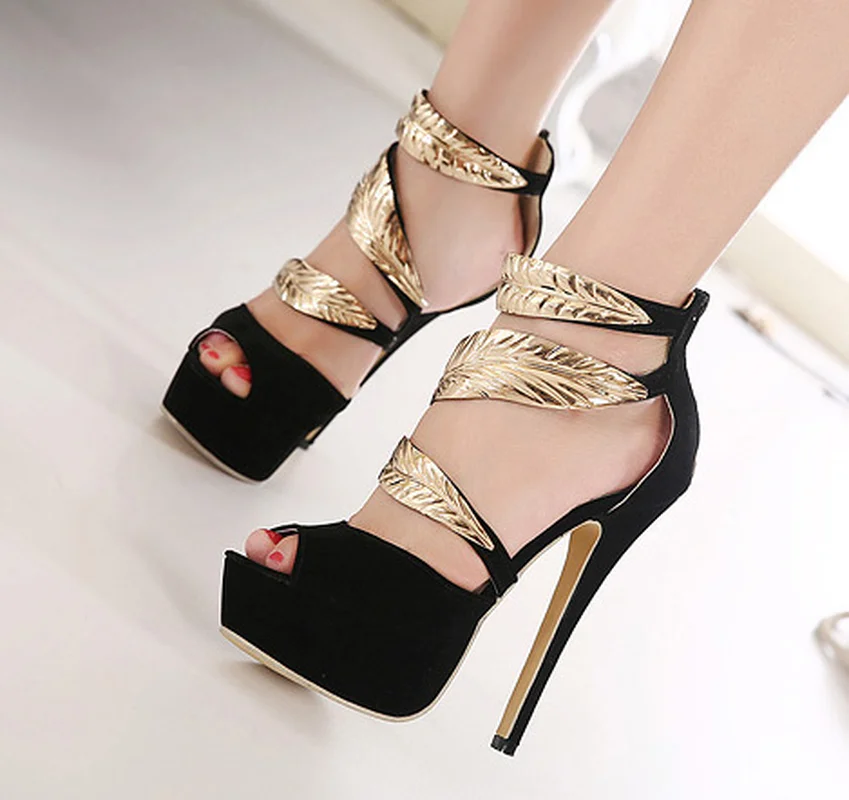 

Metallic Roman shoes thin heels waterproof platform nightclub shoes high heel sandals