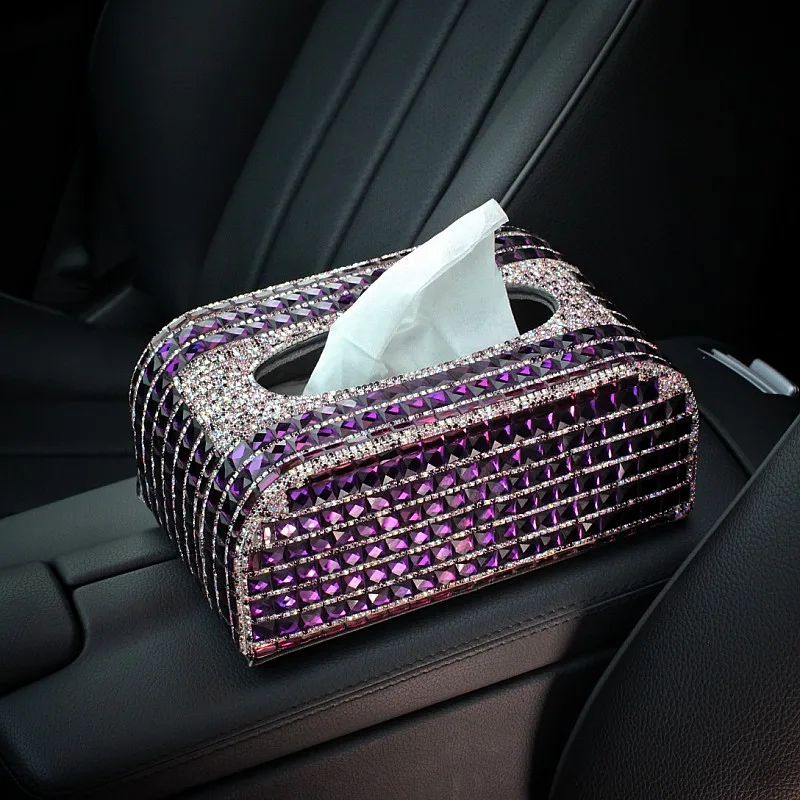 Luxury Crystal Car Holder Tissue Paper Box Case Block Type Diamond Car
