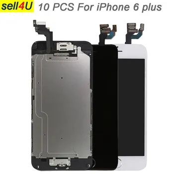 

10 PCS/lot For iPhone 6 plus , LCD screen with front camera earpiece speaker home button assembly, LCD display with touch screen