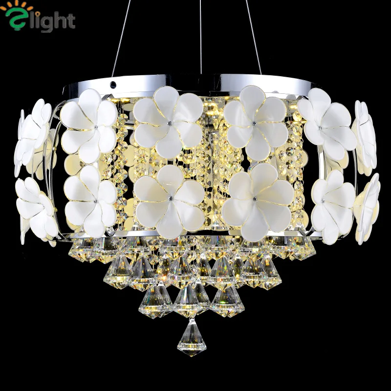 

Modern Ceramic Flower Led Ceiling Light Lustre Crystal Dining Room Ceiling Lamp Chrome Metal Bedroom Led Ceiling Lights Fixtures