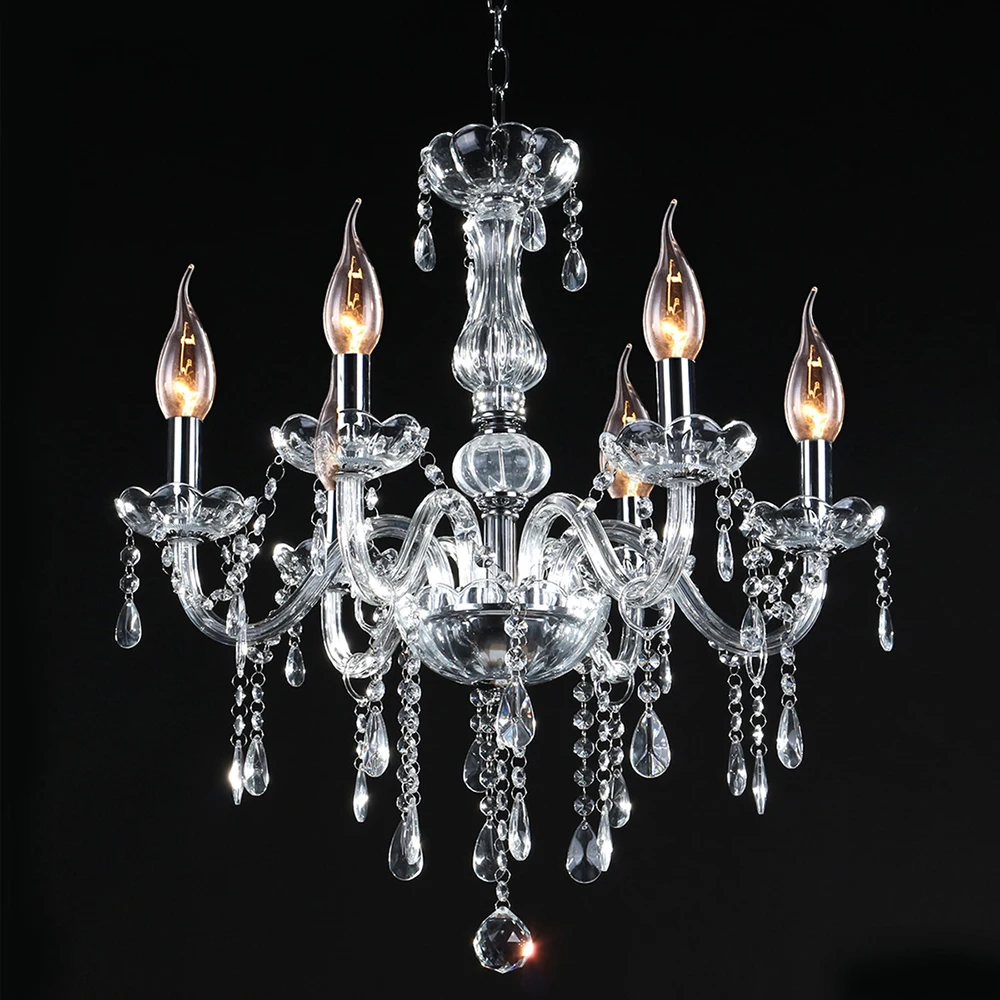 

Crystal Raindrop Chandelier Lighting E12 Glass Beads Ceiling Lamp with 6 Candle Lights for Dining/Living Room Bathroom Bedroom