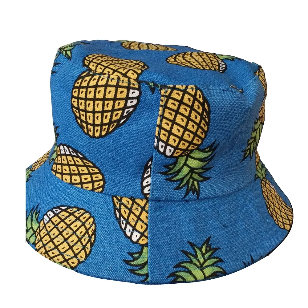 New Pineapple Print Bucket Hats Blue boonie Hats UV Protection Flat