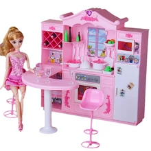 For Barbie Furniture Big Size Kitchen Dollhouse with Bar Cooking Utensils Vegetables Seasoning Accessories for Monster High Doll nk one set doll fashion hi fi tv theatre set dollhouse furniture decor accessories for barbie doll for monster high doll