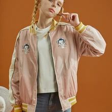 Новинка года; Свободная Женская куртка-бомбер; Женская Осенняя Байкерская Базовая куртка; ребристые манжеты на молнии; осенние пальто; цвет розовый, зеленый; Двусторонняя одежда