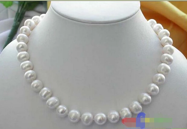 

P1767 17" 12MM WHITE ROUND FRESHWATER CULTURED PEARL NECKLACE ^^^@^Noble style Natural Fine jewe SHIPPING (C0309)