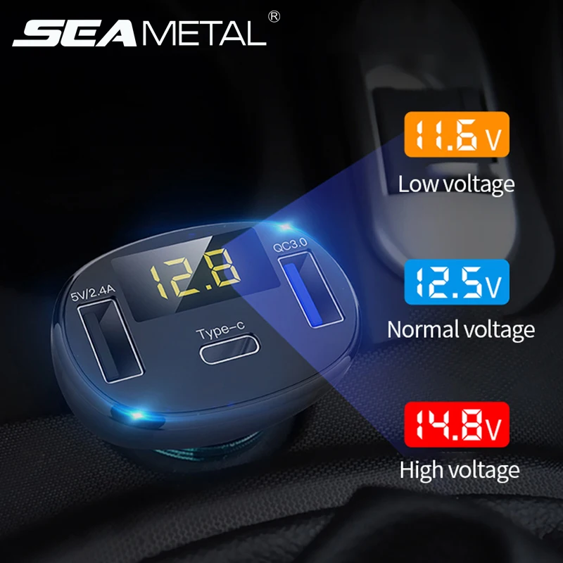 

Type-C QC3.0 12V 2.4A 2 USB LED Car Charger Cigarette Lighter Dual Socket Mobile Phone Fast Charge In Auto Electric Accessories
