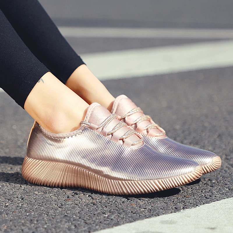 

Women Sneakers Breathable High Elasticity Casual Shoes Gold Silver Feminino Outdoor Sport Shoes Woman Chaussures Femme