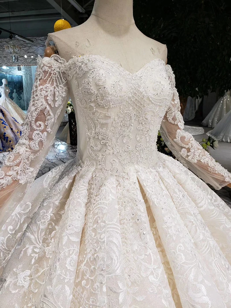 HTL276 милое кружевное свадебное платье с длинным рукавом ручной работы Цветы аппликации Принцесса свадебное платье модный дизайн