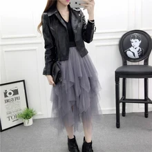 Новая мода Многослойные Тюлевая юбка Леди Черный Взрослый Асимметричный Тюлевая юбка эластичные Высокая Талия плиссированная юбка