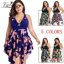 VGTOWN Плюс Размер 2XL-6XL Мягкий Холтер Танкини купальник женский купальники в стиле ретро с принтом большой размер два предмета костюмы для купания