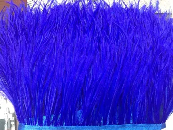 

10 yard/lot 10-15cm Height Natural Ostrich Feather fringe royal blue Ostrich feather ribbon Trimming on Satin Header