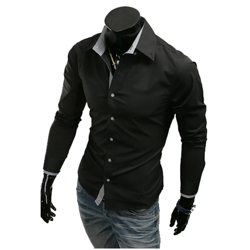 Мужские повседневные рубашки,, мужские облегающие рубашки с длинным рукавом, однотонные мужские рубашки, дизайнерские рубашки для мужчин 3XL 25 - Цвет: Black
