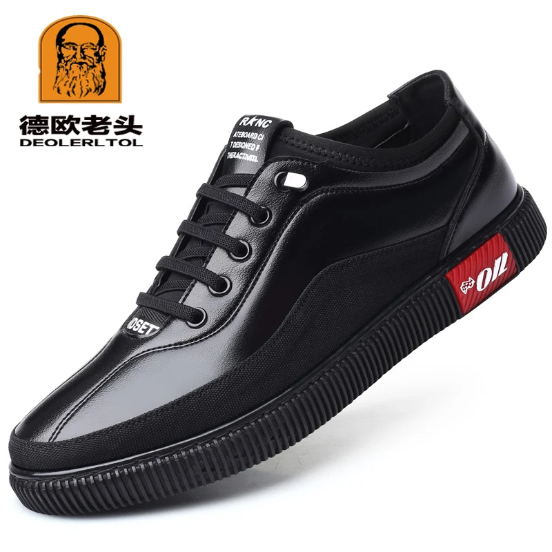 

2019 Men's Cow Leather Shoes Fashion Casual Leather Anti slip White Lacing Shoes New Autumn Youth Man Split Leather Shoes