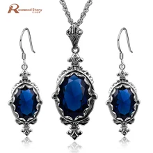 Романтические Драгоценности 925 наборы из стерлингового серебра, созданные сапфировый камень Винтаж Свадебные аксессуары Подвеска для вечеринок украшение-серьга для тела