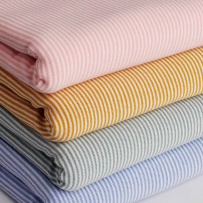 

Printed 2mm striped 4 way Stretchy Cotton Knitted Lycra fabric for DIY fashion apparel cotton fabric 50*185cm
