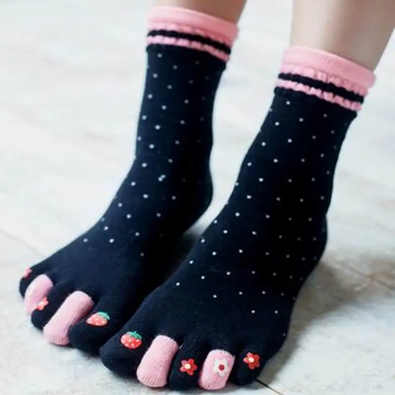 Осень-зима Для женщин девочки Теплый мягкий Цвет, комплекты с рисунками «пять пальцы рук и ног носки Для женщин хлопковые носки X66