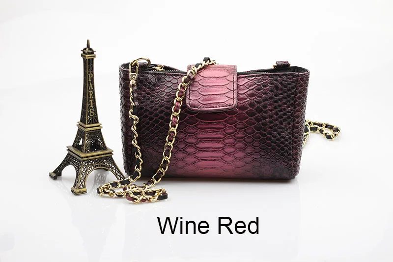 Alirattan Новая модная цепочка-змейка сумки высокого качества из кожи питона сумка через плечо женская сумка кошелек для путешествий ins - Цвет: Wine  Red