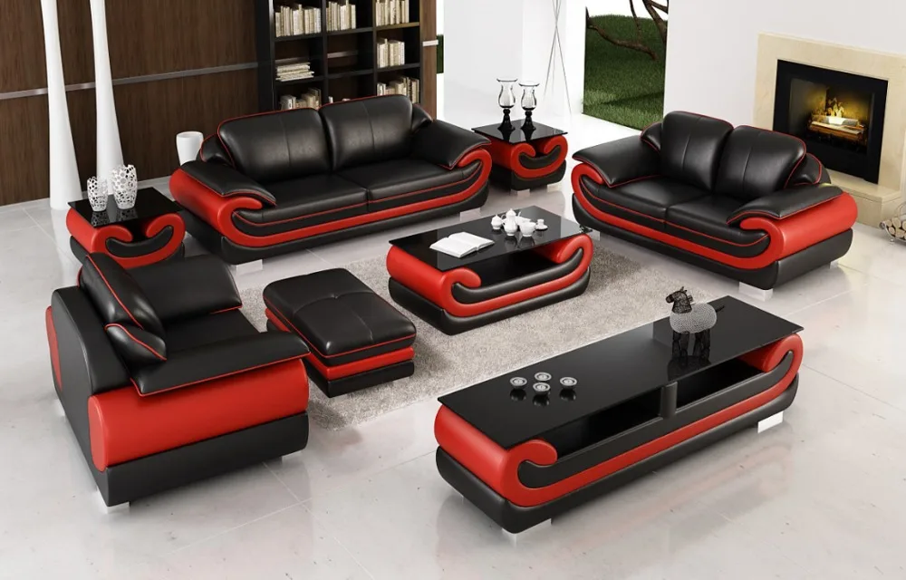 

Factory U-shaped Italian Top Grain Leather Sofa Set in Red