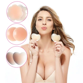 

1 Pair Round/Heart/Flower Shape Reusable Silicone Breast Nipple Pasties Pads Covers Bra Waterproof Self Adhesive Breast Petals