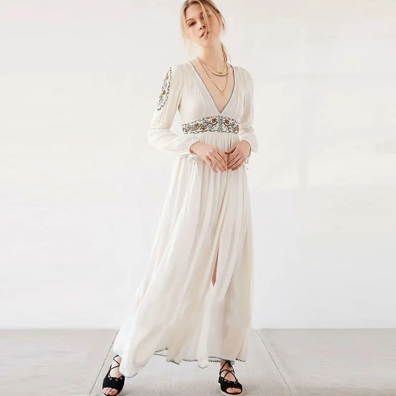 Женское платье с глубоким v образным вырезом BOHO PEOPLE длинное разрезом на подоле
