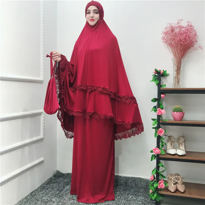

Latest Ladies Dress Double-Layered Muslim Solid Color Split Combination Two-Piece Dress Fashion Worship Robes Big Pendulum Dress