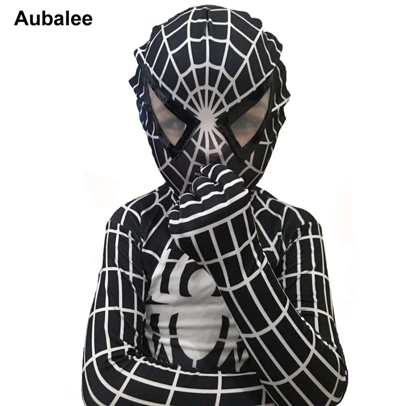 

2018 Child Black Spiderman Costume Cosplay Lycra Spandex Jumpsuit Kids Adult Mens Venom Superior Spider Man Halloween Costume