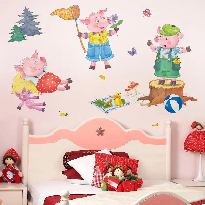 Diy Three Little Pigs Baby Children Room And Baby Room Wall Stickers And Lovely Bedroom Decor Kids Room Decoration Muursticker