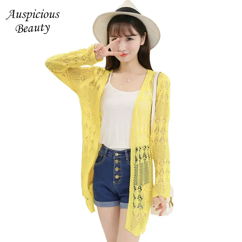 Summer Coat Women Cardigan Jackets Solid Thin Hollow Cardigan Sweaters